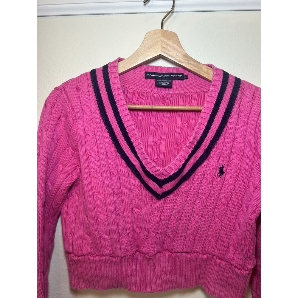 Vintage Ralph Lauren Sport Pink Cropped Cricket Sweater - Y2K Preppy‎ Coquette